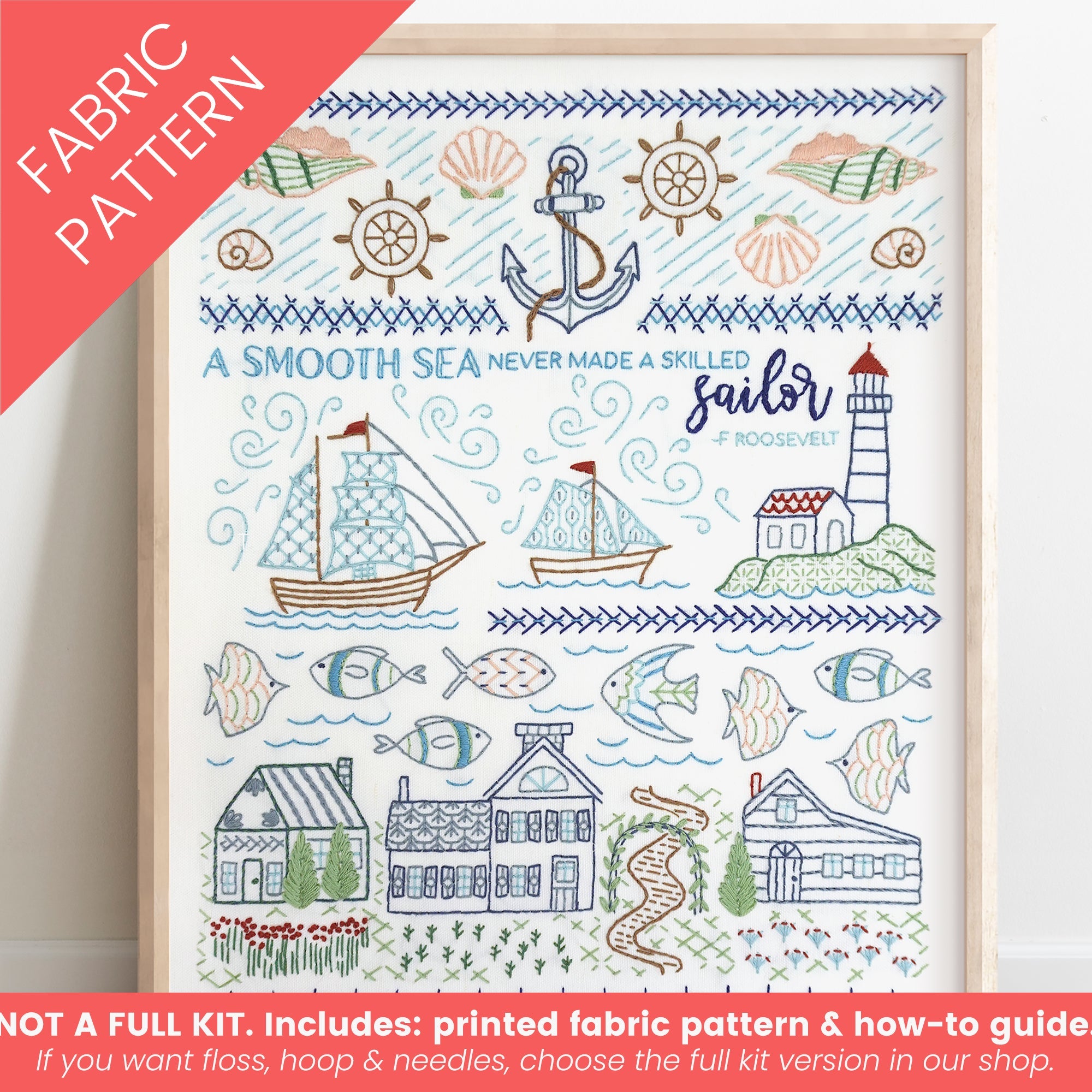 Seaside Sampler Printed Fabric Pattern - Stitched Stories